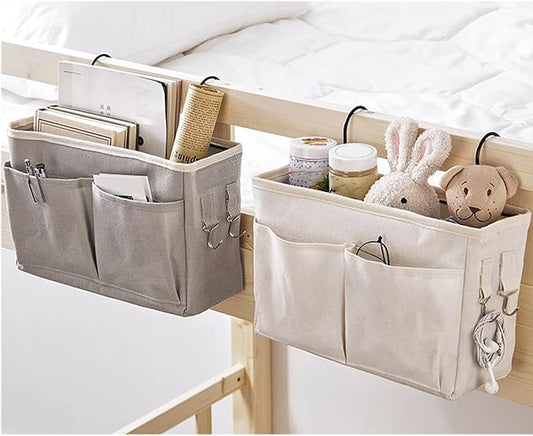 Cosiki Bedside, Bedside Storage/Bedside Hanging Storage Bag Hanging Desk Organizer for Headboards Bunk Beds Dorm Rooms Book Phone Magazine Holder (Grey)