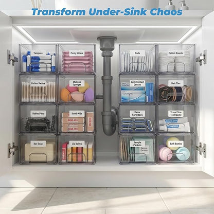 Stowgo Acrylic Drawers Stackable Organizers, 2 Pack Clear Storage Bins for Bathroom Vanity & Countertop, Non-Slip Container for Makeup, Skincare, Hair Accessories & Toiletries