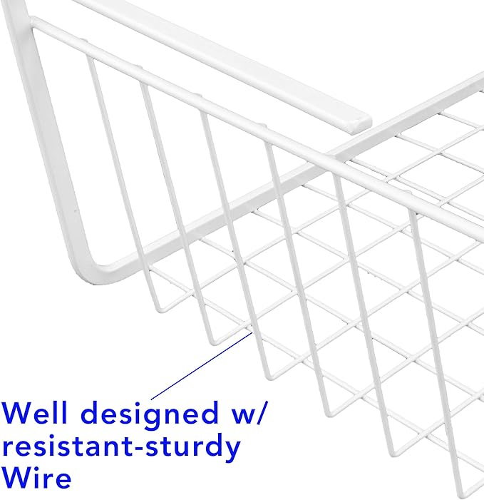 15-Inch Easy Install White Wire Under-Cabinet Hanging Basket Shelf Organizer – Storage Rack for Kitchen, Pantry, and Bathroom