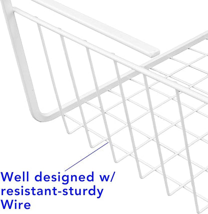 15-Inch Easy Install White Wire Under-Cabinet Hanging Basket Shelf Organizer – Storage Rack for Kitchen, Pantry, and Bathroom
