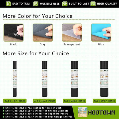 HooTown Shelf Liner Kitchen Cabinet Drawer Mats 23.6 Inch Wide x 13 Feet Long, Non Slip EVA Plastic Water Resistant Pad for Bathroom Drawers, Shoe Shelves, Under Sink, Black