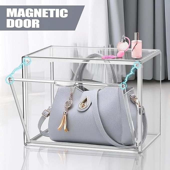 EZJOB 4Pack X-Large Purse Organizer for Closet Clear Acrylic Display Case for Handbag Organizer, Purse Storage Box with Magnetic Door, Dustproof Storage Bins for Collectibles, Size 14