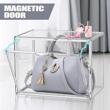 EZJOB 4Pack X-Large Purse Organizer for Closet Clear Acrylic Display Case for Handbag Organizer, Purse Storage Box with Magnetic Door, Dustproof Storage Bins for Collectibles, Size 14
