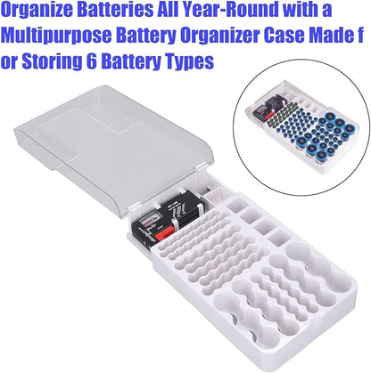 Battery Organizer Storage Case with Tester,Clear Lid Battery Storage Organizer,Holds 93 Batteries Battery Storage Box Battery Carrying Case（Batteries are Not Included）