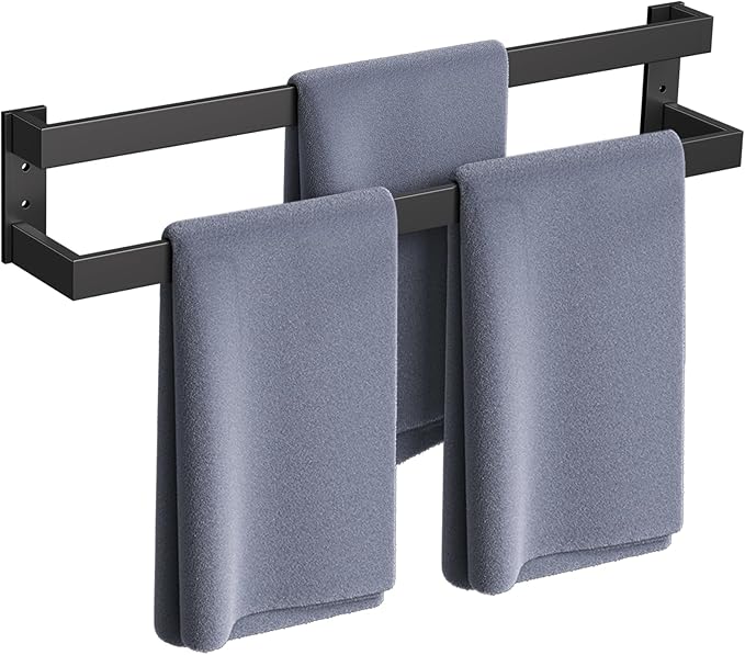 TNOMS Matte Black Double Towel Bar,32 Inch Towel Rack for Bathroom Stainless Steel Towel Holder Wall-Mounted Bathroom Hardware Accessories