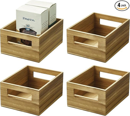 iDesign Acacia Wood Pantry Storage Bin with Handles - Set of 4 - Natural