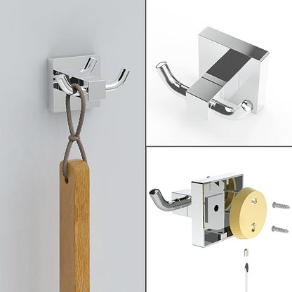 Ruacq Chrome 4pcs Bathroom Hardware Set-Toilet Paper Holder-Towel Ring -Towel Hooks for bathrooms-18 Inch Towel Bar Stainless Steel Wall Mounted, Bathroom Accessories Set
