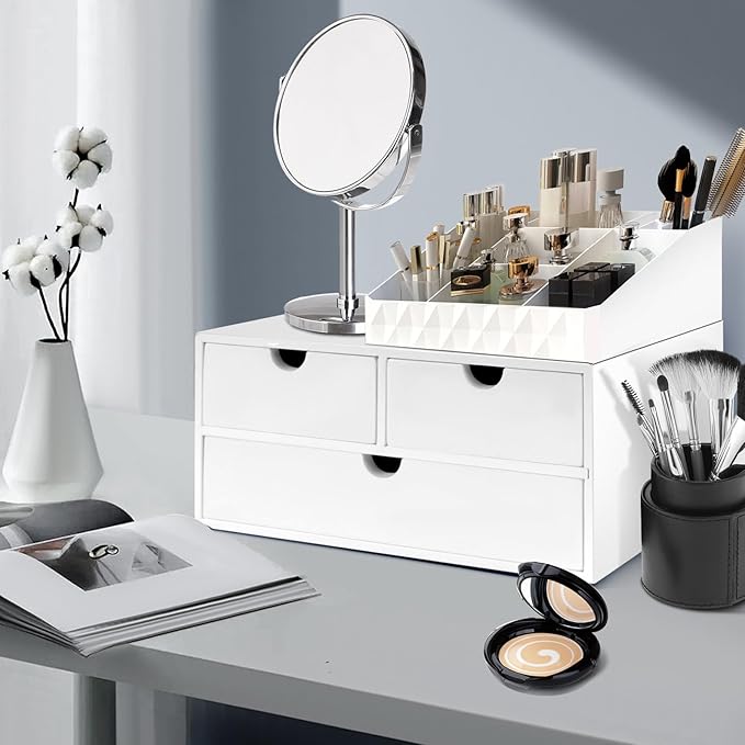 Desk Organizer with Drawers Countertop Drawer Organizer Drawers for Desk Top Home Office Workspace Bathroom Toiletries Supplies (white)