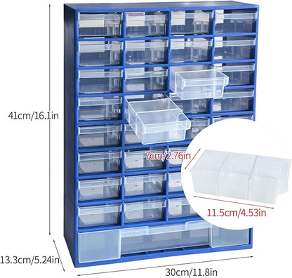 33 Drawer Plastic Small Parts Organizer, Storage Bin with Drawers for Hardware, Parts, Crafts, Beads, 11.8 x 16.1 x 5.2 Inches (Blue)