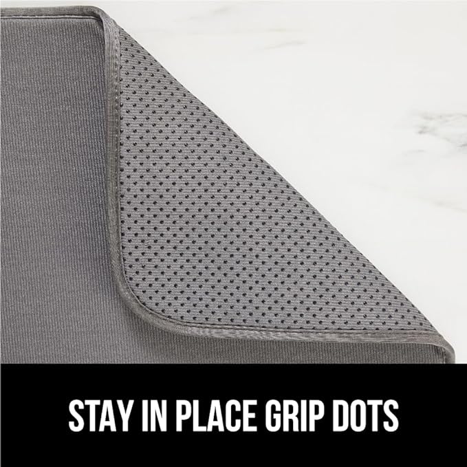 GORILLA GRIP Ultra Water Absorbent Microfiber Dish Drying Mat 2 Pack, Quick Dry Thick Mesh, Slip Resistant Pad for Sink Dishes or Under Rack, Kitchen Counter Accessories, Machine Wash, 18x16, Gray