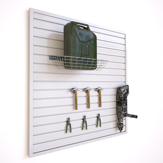 NeatiEase Slatwall Panel Wall Storage Systems, 4 x 4ft Slat Wall Paneling Garage Wall Organizer, Heavy Duty Wall Mounted PVC Wall Rack (White)
