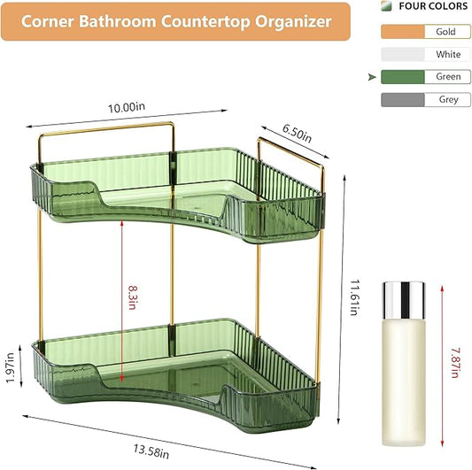 Weidace Corner Bathroom Counter Organizer Bathroom Countertop Shelf Makeup Organizer for Vanity Perfume Tray for Corner Storage (2 Tiers, Green)