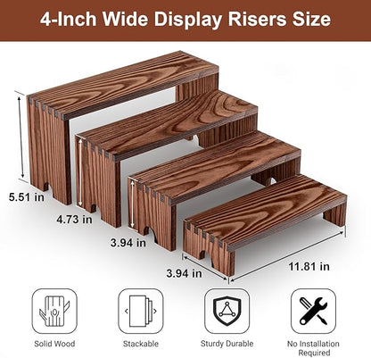 2 Set Large Wooden Tiered Riser Display Stands(4" Width),Stackable Wooden Cupcake Display Stand,Wood Risers for Decor,Dessert Table Display Set,Vendor Booth Display Items,Food Display Risers for Party,Cologne Perfume Organizer for Men Women（12" 11.2" 1...
