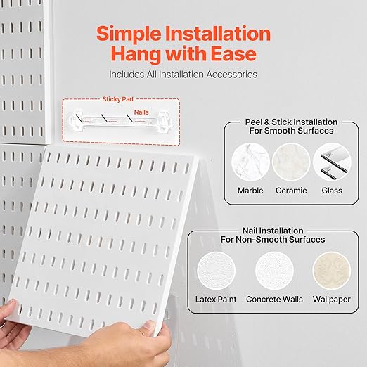 VEVOR Pegboard Combination Kit, 11" x 11" Plastic Pegboard, 4 Panels, Peg Board Wall Organizer Kit with Accessories, for Garage Tool Storage Kitchen Living Room Craft Room Office Bathroom Home, White