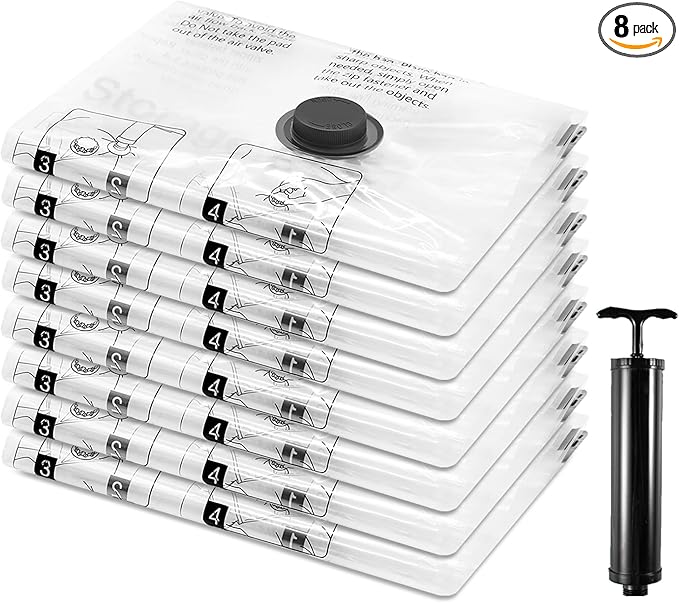 8 Small Vacuum Storage Bags, Compression Packing Seal Space Saver Cubes for Clothing Clothes