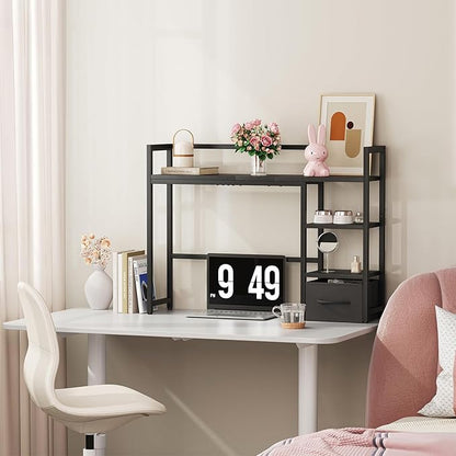 Marbrasse Desk Shelf with Drawer, 40" Desk Hutch for Computer Monitor, Desk Shelf for top of Desk, Wooden Desktop Bookshelf Storage Rack for Home Office Dorm - Black