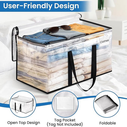 RoomHacks Clear Heavy Duty Extra Large Moving Bags, Reinforced Handle and Double Zipper Storage Bags, Packing Bags Alternative (4 Packs)