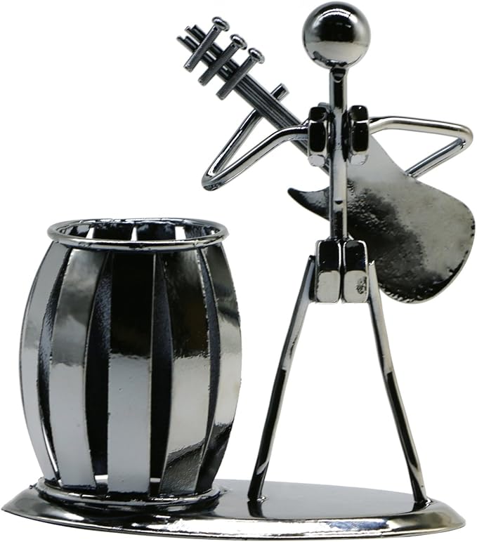 Pen Holder for Desk, Guitar Style Pencil Holder for Men Gifts, Cute Metal Pen Cup for Office Decor Desktop Organizer Desk Accessories