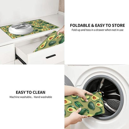 Green Avocado Dish Drying Mat 18x24 For Kitchen Counter Absorbent Microfiber Dishes Pad Dish Drainer Rack Mats Fast Dry Kitchen Accessories