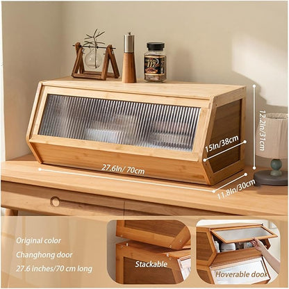 Storage Bins with Bamboo Lid – Stackable, Multi-Purpose Organizers for Pantry, Closet, Kitchen, and Home – Elegant Wicker-Style Design,Wood,27.6 * 11.8In/70 * 30cm