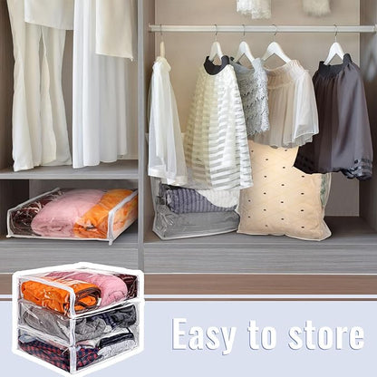 6 Packs Clear Zippered Storage Bags Sweater Moth Bags Plastic Storage for Blankets Clothes Bed Sheet Organizer with Zipper for Closet Linen Sweater Bed Sheet Clothes Pillow(16 x 14 x 4 Inch)