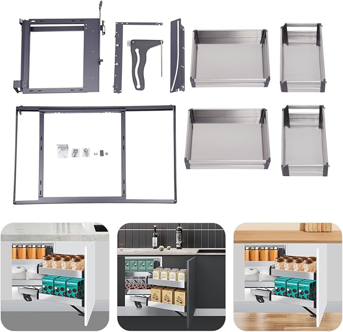 QIANMOON Kitchen Corner Cabinet Pull Out, Magic Pull Out Open, 2 Tiers Swing Tray, Blind Corner Soft Close, for Place Pots and Pans, Containers, Spice Jars
