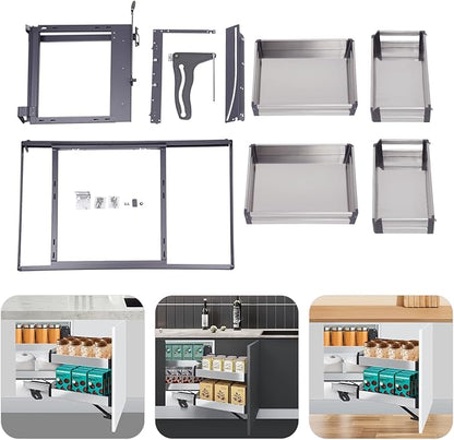 QIANMOON Kitchen Corner Cabinet Pull Out, Magic Pull Out Open, 2 Tiers Swing Tray, Blind Corner Soft Close, for Place Pots and Pans, Containers, Spice Jars