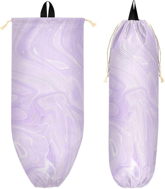 1 PC Plastic Bag Holder Wall Mount Grocery Bag Holder Shopping Bag Trash Bag Storage Organizer Dispenser for Kitchen Closet 22 x 9 Inch Marble Purple