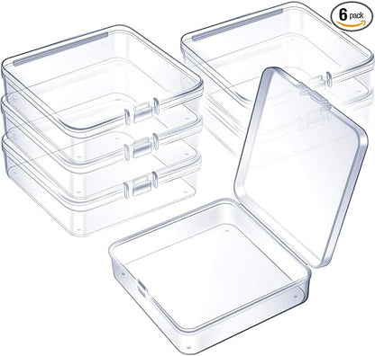 Jetec 6 Pieces Mini Plastic Clear Beads Storage Containers Box for Collecting Small Items, Beads, Jewelry, Business Cards, Game Pieces, Crafts (3.7 x 3.7 x 1.2 Inch)