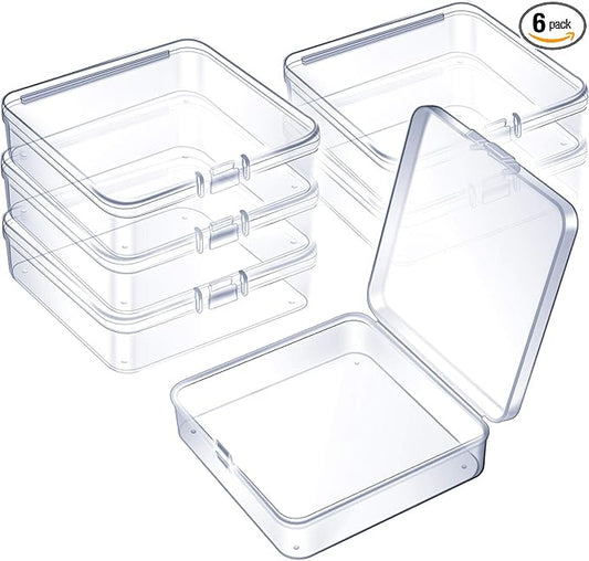 Jetec 6 Pieces Mini Plastic Clear Beads Storage Containers Box for Collecting Small Items, Beads, Jewelry, Business Cards, Game Pieces, Crafts (3.7 x 3.7 x 1.2 Inch)
