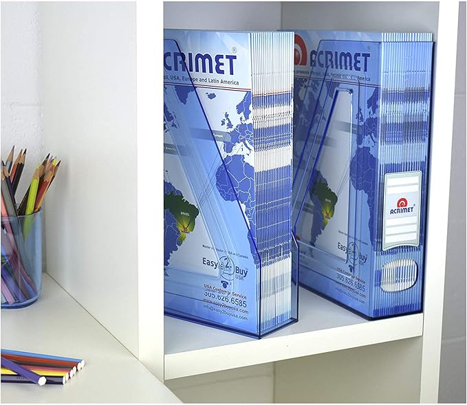 Acrimet Magazine File Holder – Vertical Rack for Documents, Folders and Mail, Durable Plastic Desk Organizer for Office & Home, Clear Blue (2 Pack)
