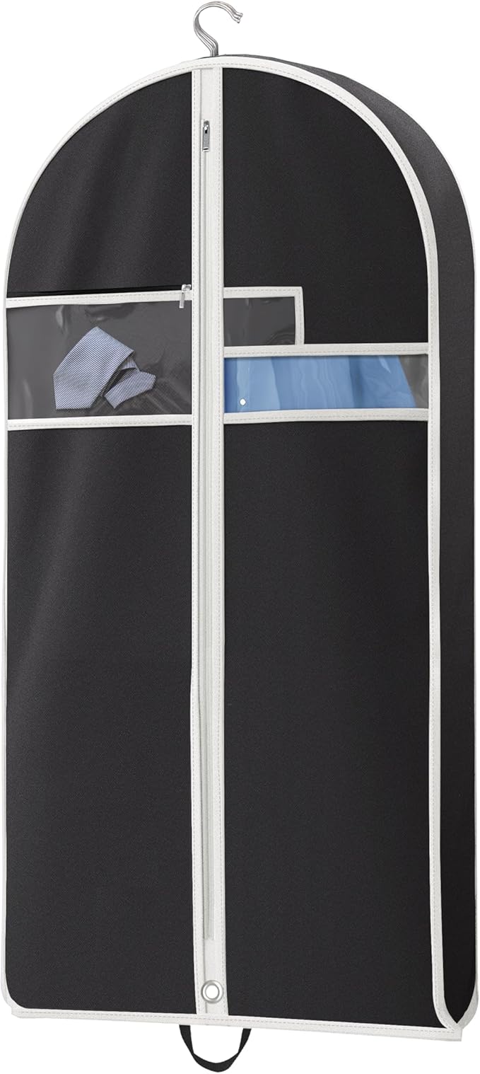 Garment Bags for Travel and Closet Storage with Zipper Pocket, Heavy Duty Waterproof Hanging Suit Bag with Handles for Suits, Coats, Jackets, Shirts, 43 inch