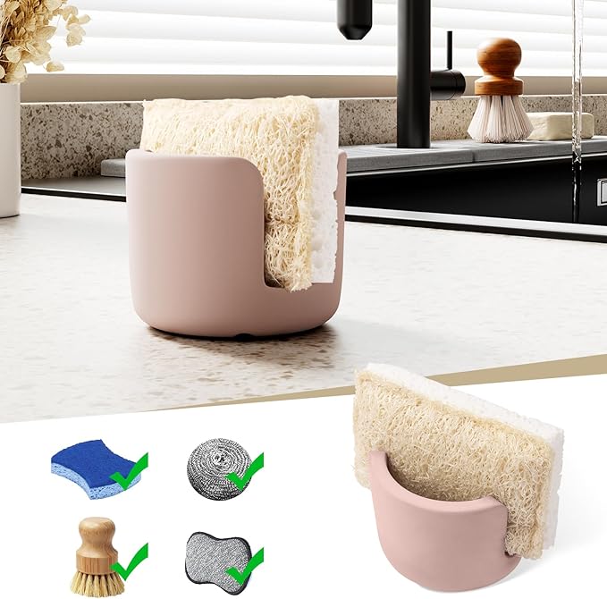 Slow Slog Diatomite Sponge Holder for Countertop Organizer, Quick Dry Stone Sponge Caddy, Diatomaceous Earth Sponge Holder, Absorbent Face Sponge Stand, Brown