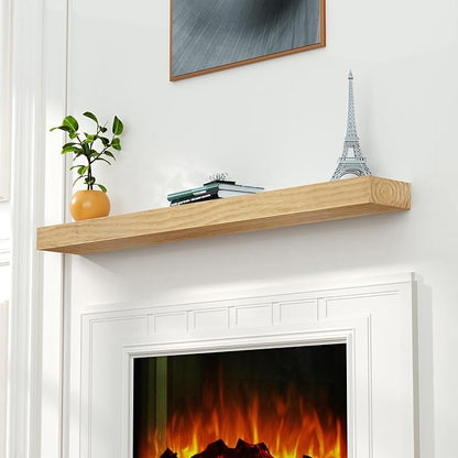 ROOMTEC Fireplace Mantel, 60" Wood Floating Fireplace Shelf, Wall Mounted Handcrafted Wood Brack, Mantels Over Fireplace with Upgraded Resin End Caps,60" W x 8" Dx 3" H, Aged Oak