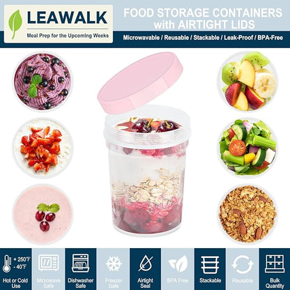 LEAWALK Reusable Food Freezer Storage Containers with Lids, BPA Free Twist Top Deli Container, Leak Proof, Stackable, Microwave and Dishwasher Safe (6, Pink (24oz-6Pack), 24oz)