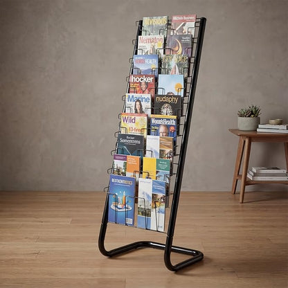 Zonon 57" Magazine Rack Floor Holder 18 Pockets Tiered Display Holder Floor Standing Brochure Display Stand for Books Newspaper Catalogs Libraries Retail Stores Shop Exhibitions Office