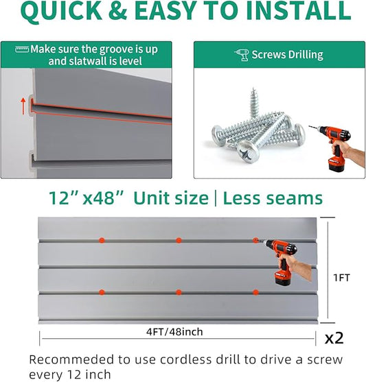 Slat Wall Paneling Garage Slat Wall Storage Systems, Slatwall Panels 4x2 ft PVC Wall Panels Grey Slatwall Garage Storage & Organization Products