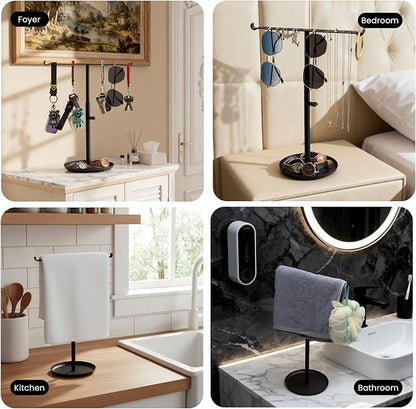 Hand Towel Holder Height Adjustable Stand, Stainless Steel Towel Rack for Bathroom, Holder for Bathroom Kitchen Bedroom Entryway, Black