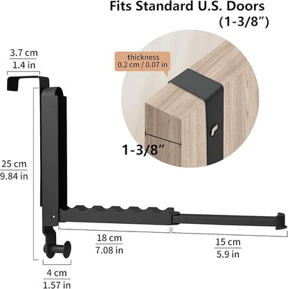 Clothes Drying Rack Foldable Fit Door up to 1 3/8" Optimal 2pc,Over The Door Hanger with Retractable Rod,Over The Door Hanger Hooks for Laundry Bathroom Bedroom Travel Hangers(Black, 2 Pack)