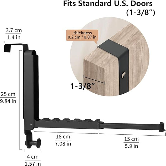Clothes Drying Rack Foldable Fit Door up to 1 3/8" Optimal 2pc,Over The Door Hanger with Retractable Rod,Over The Door Hanger Hooks for Laundry Bathroom Bedroom Travel Hangers(Black, 2 Pack)