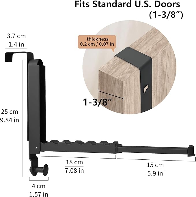 RFOUO Clothes Drying Rack Foldable Fit Door up to 1 3/8" Optimal 1pc,Over The Door Hanger with Retractable Rod,Over The Door Hanger Hooks for Laundry Bathroom Bedroom Travel Hangers(Black, 1 Pack)