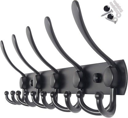 WEBI Coat Rack Wall Mount,Coat Hooks Wall Mount,5 Tri Hooks for Hanging Coats,Wall Coat Hanger,Wall Coat Rack for Clothes,Black