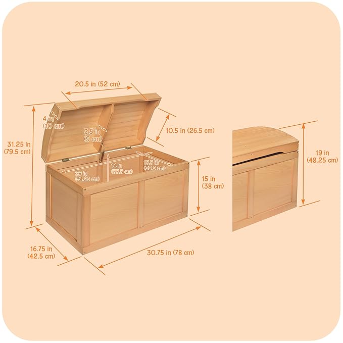 Badger Basket Barrel-Top Wooden Toy Chest - Hardwood Storage Trunk with Safety Hinge, Handle Slots, Spacious Interior - Classic Organizer for Kids' Rooms - Natural