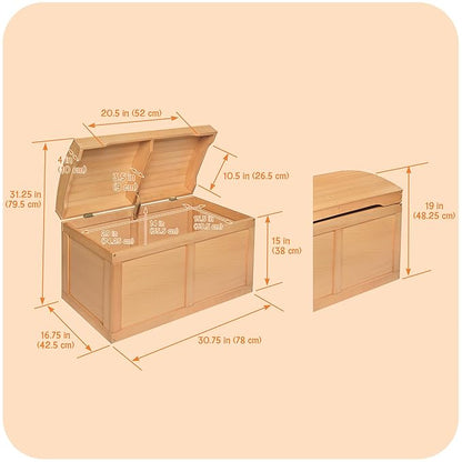 Badger Basket Barrel-Top Wooden Toy Chest - Hardwood Storage Trunk with Safety Hinge, Handle Slots, Spacious Interior - Classic Organizer for Kids' Rooms - Natural