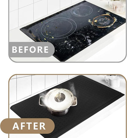 Golener Silicone Large Dish Drying Mat - 28" x 20" Stove Top Protector for Electric Stove, Food Grade, Foldable, Easy Clean, Heat-Resistant Mat for Glass Cooktop, Black