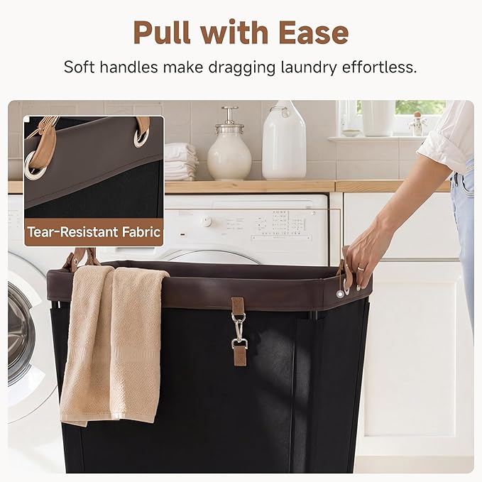 StorageWorks 210L Laundry Basket with Wheels, Extra Large Rolling Hampers for Clothing Organizer, Dirty Clothes Basket for Hotel, Home, Closet, Dorm, Black