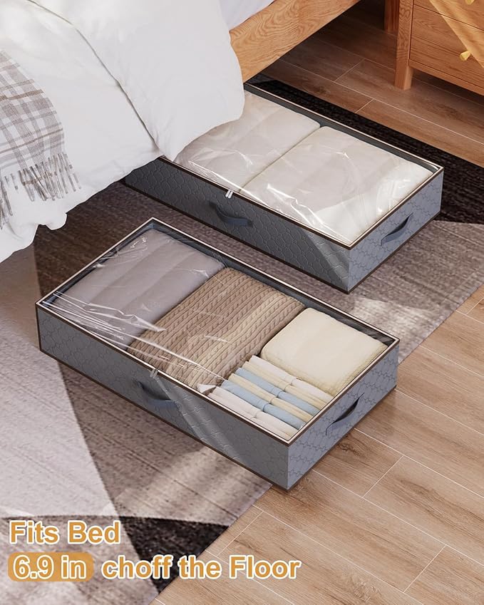 LUOFNI Large Under the Bed Storage,[2 Pack/Upgraded Bottom fabric] Carpet-Friendly Design Under Bed Storage Containers with Sturdy Sidewalls,Foldable under bed organizer for Clothes,Blankets,Sweater