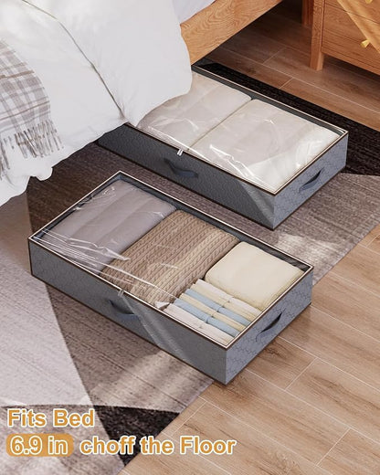 LUOFNI Large Under Bed Storage Containers,[4 Pack/Upgraded Bottom fabric]Carpet-Friendly Design Underbed Clothes Storage with Sturdy Sidewalls,Foldable under bed organizer for Clothes,Blankets,Sweater