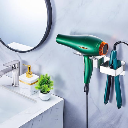 WAYASI Blow Dryer Holder Wall Mounted, Hair Dryer and Straightener Holder, Hairdryer Holder for Bathroom, Curling Iron Holder, Salon Hair Tools Organizer Storage, Silver