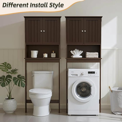 GORZING Over The Toilet Storage Cabinet, Behind Toilet Bathroom Organizer with Adjustable Shelves, Above Toilet Organizers with Barn Door, Space Saver for Restroom, Bathroom, Laundry